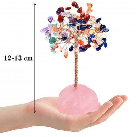 Copacel 12-13 cm din 7 pietre naturale Chakra si baza din cristal natural pentru noroc si prosperitate [1]