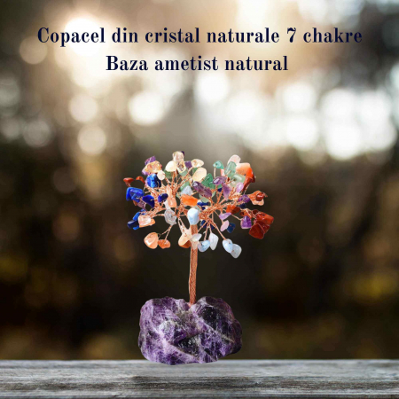 Copacel 12-13 cm din 7 pietre naturale Chakra si baza din cristal natural pentru noroc si prosperitate [4]
