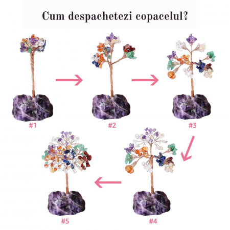 Copacel 12-13 cm din 7 pietre naturale Chakra si baza din cristal natural pentru noroc si prosperitate [3]