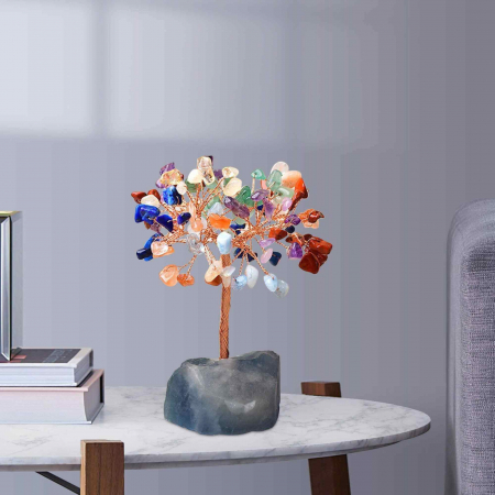 Copacel 12-13 cm din 7 pietre naturale Chakra si baza din cristal natural pentru noroc si prosperitate [6]