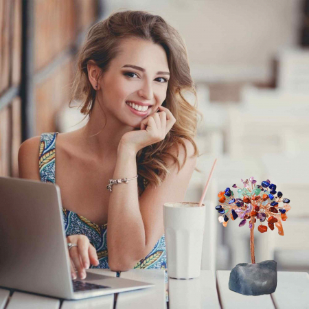 Copacel 12-13 cm din 7 pietre naturale Chakra si baza din cristal natural pentru noroc si prosperitate [2]