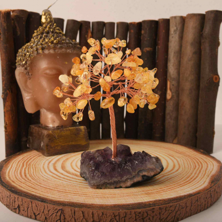 Copacel 12-13 cm cu 108 pietre naturale semipretioase Citrin pe baza de Ametist cluster - Arborele vietii pentru noroc, decor interior, exterior [3]