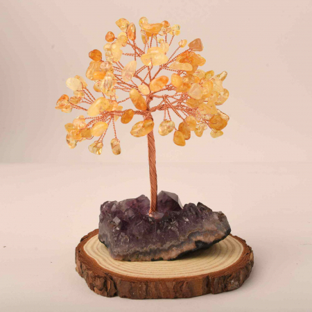 Copacel 12-13 cm cu 108 pietre naturale semipretioase Citrin pe baza de Ametist cluster - Arborele vietii pentru noroc, decor interior, exterior [5]