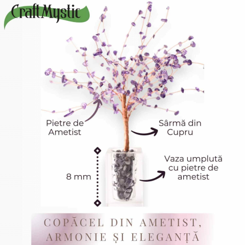 Copacel tip vaza cu pietre naturale de ametist si umplutura de pietre naturale de ametist [5]