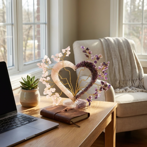 Copacel Orgon Inima Cuart Roz si Ametist 15x15 cm – Energie si Armonie [4]