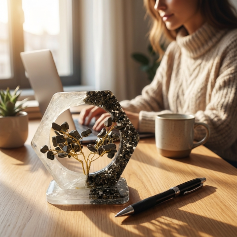 Copac Orgon cu Pirita si Selenit – Forma Hexagonala 10×10 cm [4]