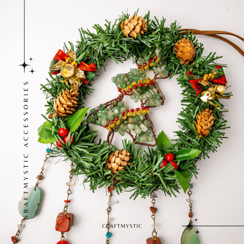 Coronita de Craciun cu Aventurin Verde, Jasp Rosu si Agat – Arborele Prosperitatii si Magiei Festive [7]