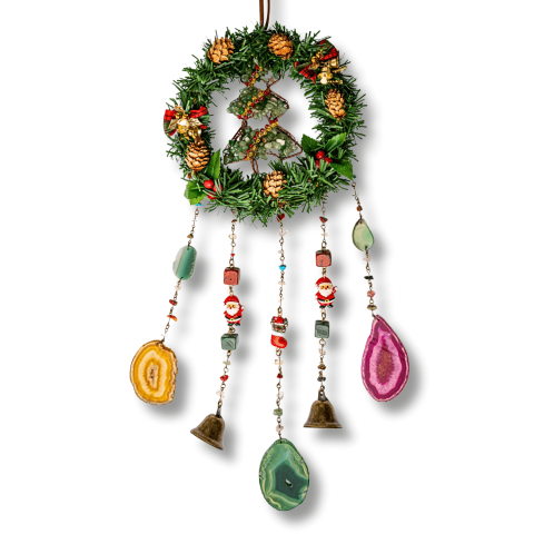 Gemeni - Coronita de Craciun cu Aventurin Verde, Jasp Rosu si Agat – Arborele Prosperitatii si Magiei Festive