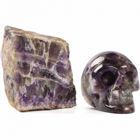 Craniu 5 cm sculptat manual din cristal de Ametist piatra semipretioasa vindecatoare Figurina artistica pentru decor de Halloween, decoratiune pentru biroul de acasa [2]