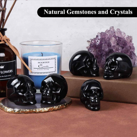 Craniu 5 cm sculptat manual din cristal de Obsidian piatra semipretioasa vindecatoare Figurina artistica pentru decor de Halloween, decoratiune pentru biroul de acasa [5]