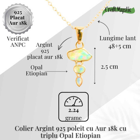 Creativitate si Bucurie de Viata – Colier inox si pandantiv argint 925 placat cu aur de18k si Triplu Opal Etiopian [4]