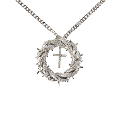 Capricorn - Protectie si Credinta – Colier Cruce cu Zirconiu si Coroana Circulara, Placat Argintiu