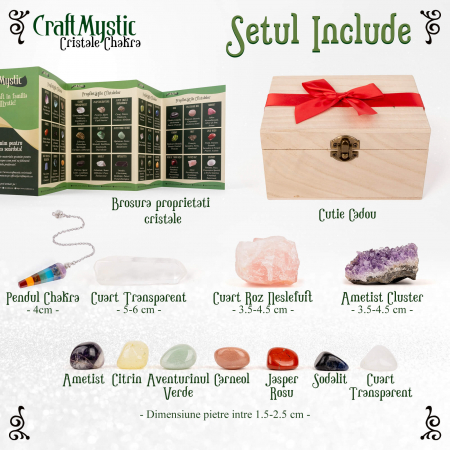 Set Cristale si Pietre Naturale Vindecatoare Chakra in cutie de lemn- 11 piese pentru meditatie, spiritualitate, echilibrarea chakrelor [2]