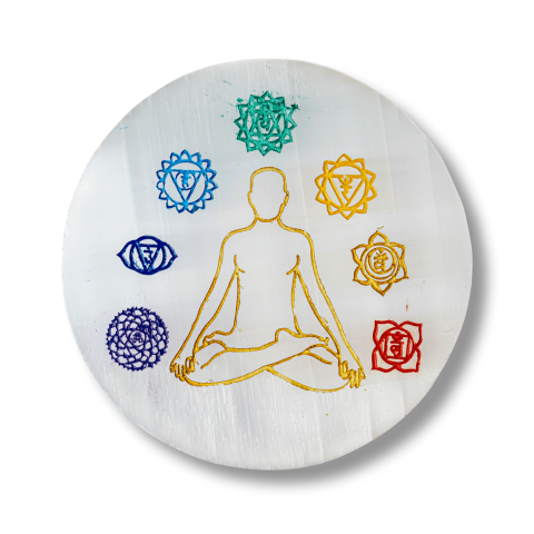 Sanatate - Disc Rotund din Selenit Natural Marocan – Placa Chakrelor pentru Purificare Energetica si Armonie in Spatiu