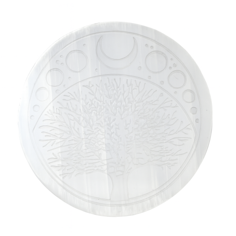 Vindecare Emotionala - Disc Rotund din Selenit Natural 12cm – Placa Floarea Vietii pentru Purificare si Armonie Energetica