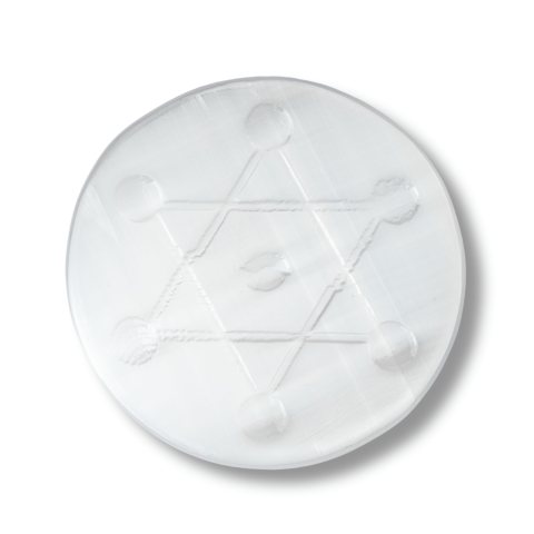 Claritate Mentala si Focus - Disc Rotund din Selenit Natural 12cm – Placa cu Simbolul Metatron pentru Purificare si Protectie Energetica