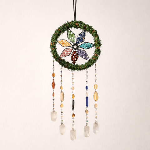 Claritate Mentala si Focus - Dreamcatcher cu cele 7 Chakre si Cuart de Stanca – Echilibru Energetic si Armonie Interioara