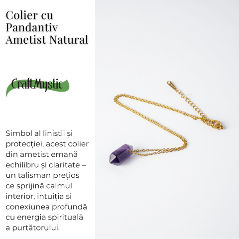 Calm si Echilibru – Colier din Ametist Natural cu Lant din Otel Inoxidabil [2]