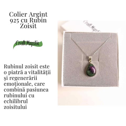 Curaj si Echilibru Emotional – Colier din Argint 925 cu Rubin Zoisit in Forma de Lacrima [2]