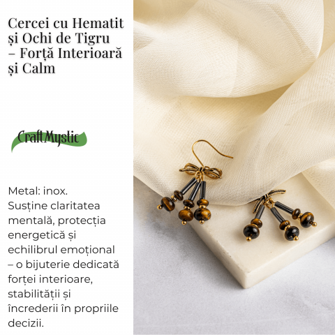 Forta Interioara si Calm – Cercei cu Hematit si Ochi de Tigru [2]
