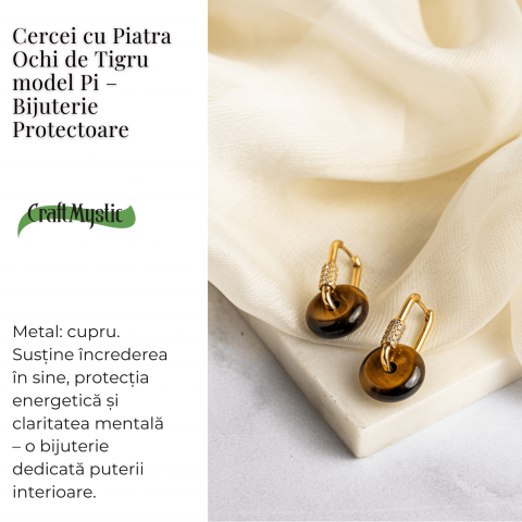 Bijuterie Protectoare – Cercei cu Piatra Ochi de Tigru model Pi [2]