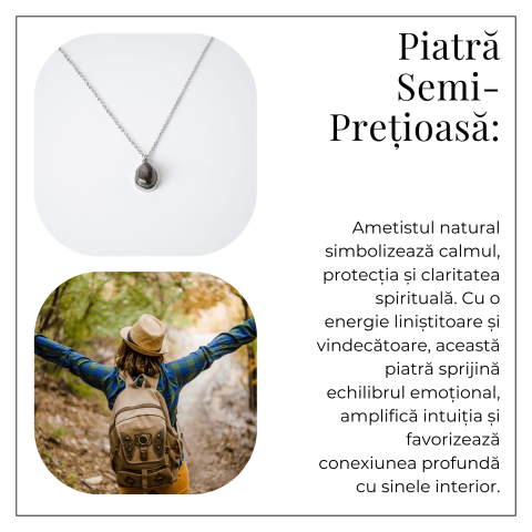 Echilibru si Liniste – Colier din Ametist Natural cu Lanț din Oțel Inoxidabil [5]