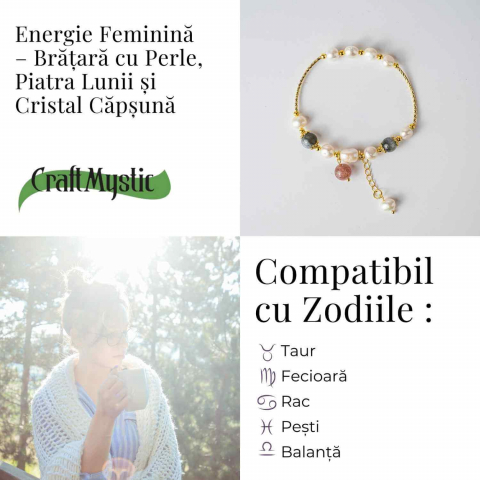 Energie Feminina– Bratara cu Perle, Piatra lunii si Cristal Capsuna [4]