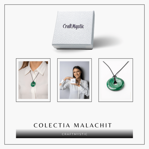 Colier Malachit Natural Pi pe Snur Reglabil – Transformare, Protectie si Echilibru Interior [7]