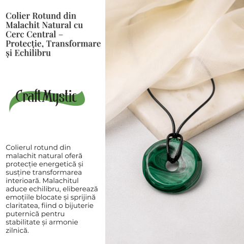 Colier Malachit Natural Pi pe Snur Reglabil – Transformare, Protectie si Echilibru Interior [2]