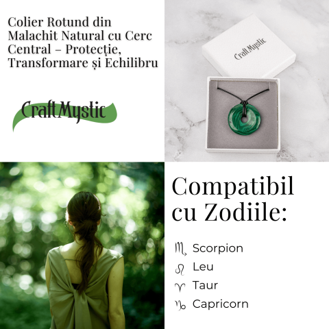 Colier Malachit Natural Pi pe Snur Reglabil – Transformare, Protectie si Echilibru Interior [3]