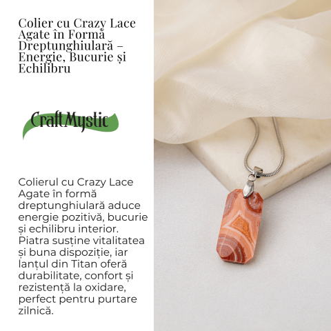 Colier Titanium cu Crazy Lace Agate Dreptunghiular – Energie Pozitiva si Echilibru Emotional [2]