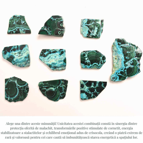 Felie unicat cu Malachit, Crisocola, Stalactite, Cornetite - Protectie si echilibru energetic [2]