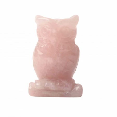 Ornamente cristale semipretioase - Figurina 5 cm Bufnita din cristal vindecator Cuart roz - Sculptat in forma de bufnita cu piatra vindecatoare, artizanat pentru biroul de acasa