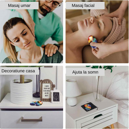 Forma ovala din pietre semipretioase 7 chakre pentru degetul mare - Utila pentru anxietate, meditatie, cristal natural de buzunar [4]