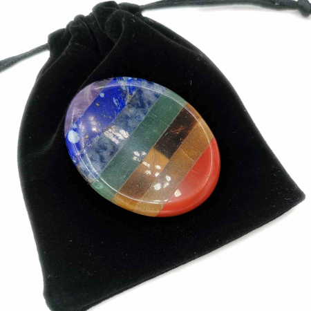 Forma ovala din pietre semipretioase 7 chakre pentru degetul mare - Utila pentru anxietate, meditatie, cristal natural de buzunar [7]