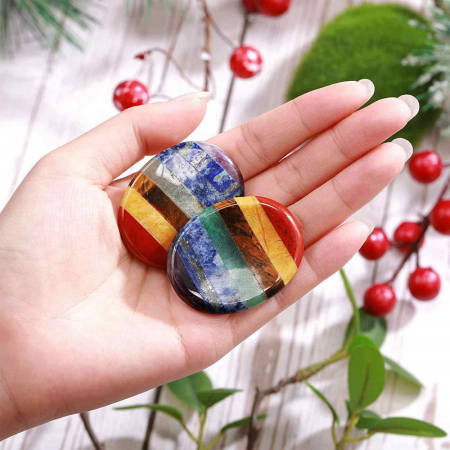 Forma ovala din pietre semipretioase 7 chakre pentru degetul mare - Utila pentru anxietate, meditatie, cristal natural de buzunar [5]