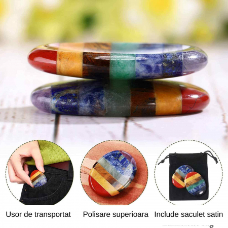 Forma ovala din pietre semipretioase 7 chakre pentru degetul mare - Utila pentru anxietate, meditatie, cristal natural de buzunar [3]