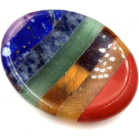 Ornamente cristale semipretioase - Forma ovala din pietre semipretioase 7 chakre pentru degetul mare - Utila pentru anxietate, meditatie, cristal natural de buzunar