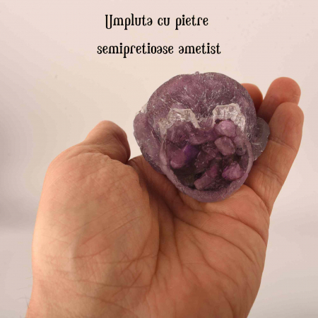 Figurina bufnita 75mm din rasina si pietre semipretioase Ametist - Decor pentru interior si exterior sculptata manual [2]