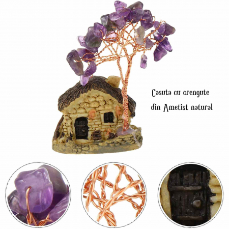 Figurina casuta cu ramuri din cristale naturale Ametist - Decoratiune interior sau exterior, pentru casa, birou, acvariu [1]