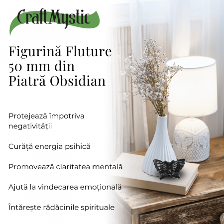 Figurina Fluture din Obsidian Natural, 5 cm - Protecție Energetica si Transformare Spirituala [5]