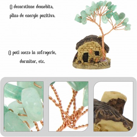 Figurina casuta cu ramuri din cristale naturale Aventurin Verde - Decoratiune interior sau exterior, pentru casa, birou, acvariu [2]