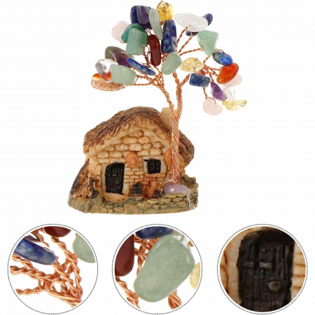 Figurina casuta cu ramuri din cristale naturale 7 chakra - Decoratiune interior sau exterior, pentru casa, birou, acvariu [3]