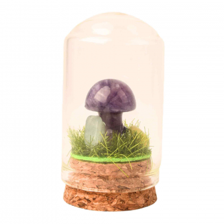 Figurina din piatra naturala semipretioasa in forma de ciuperca in mini terrarium 5 cm din sticla [0]