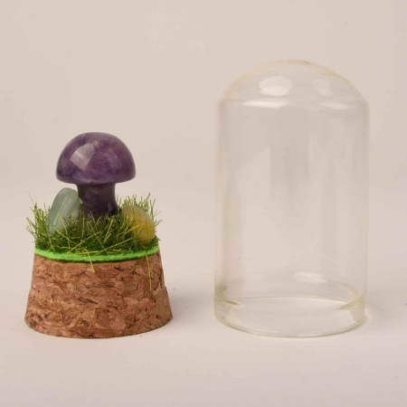Figurina din piatra naturala semipretioasa in forma de ciuperca in mini terrarium 5 cm din sticla [1]