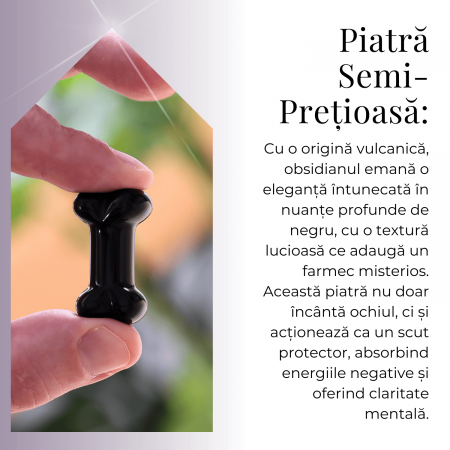 Figurina in Forma de Os din Cristale Naturale - Ametist, Ochi de Tigru, Obsidian si Cuart Roz, 30mm [22]
