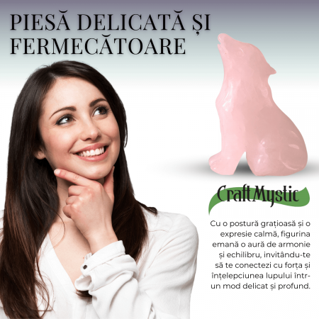 Figurina Lup din Cuart Roz Natural, 5 cm - Favorizeaza Echilibrul Emoțional si Armonia [7]