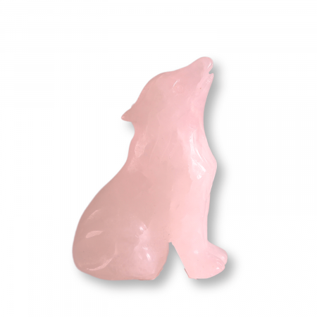 Cranii și Figurine Tematice - Figurina Lup din Cuart Roz Natural, 5 cm - Favorizeaza Echilibrul Emoțional si Armonia