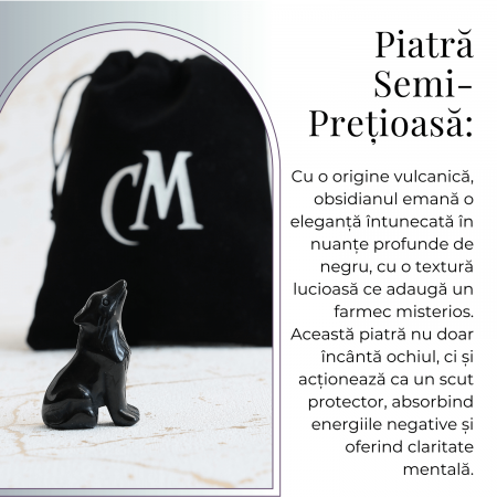 Figurina Lup din Obsidian Natural, 5 cm - Protector Energetic si Sprijin în Transformare [4]
