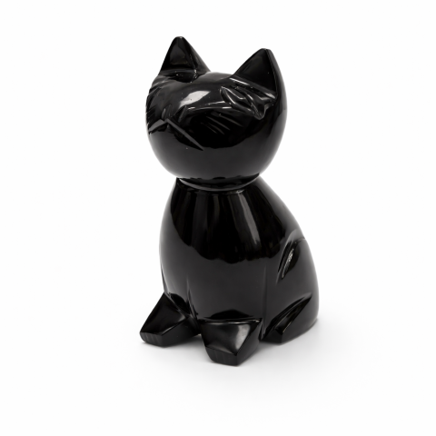 Fecioara - Pisica din Obsidian Negru natural Mexic – protectie Feng Shui, noroc si echilibru energetic
